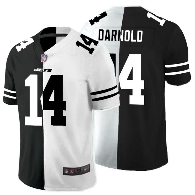Men's New York Jets #14 Sam Darnold Black & White Split Limited Stitched Jersey